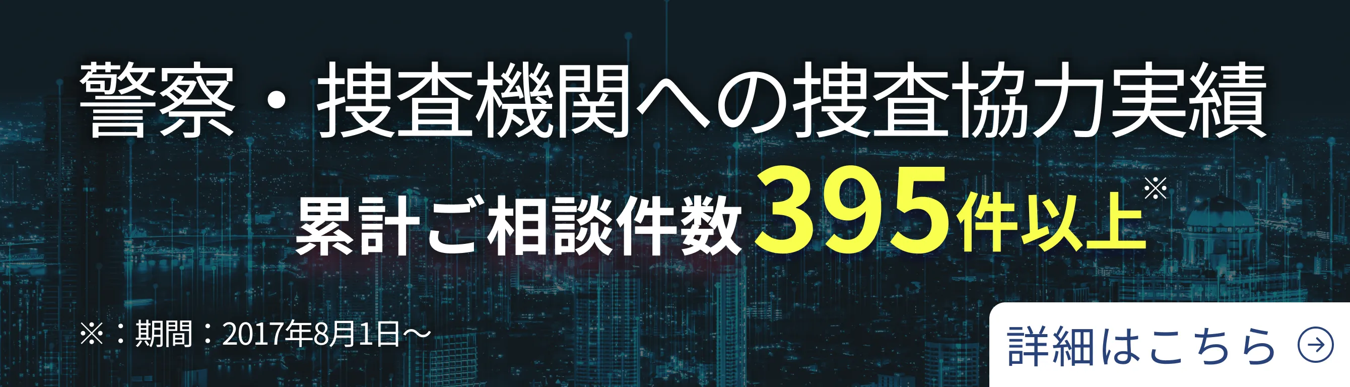 警察・捜査機関への捜査協力実績 360件 ※：期間：2017年8月1日～